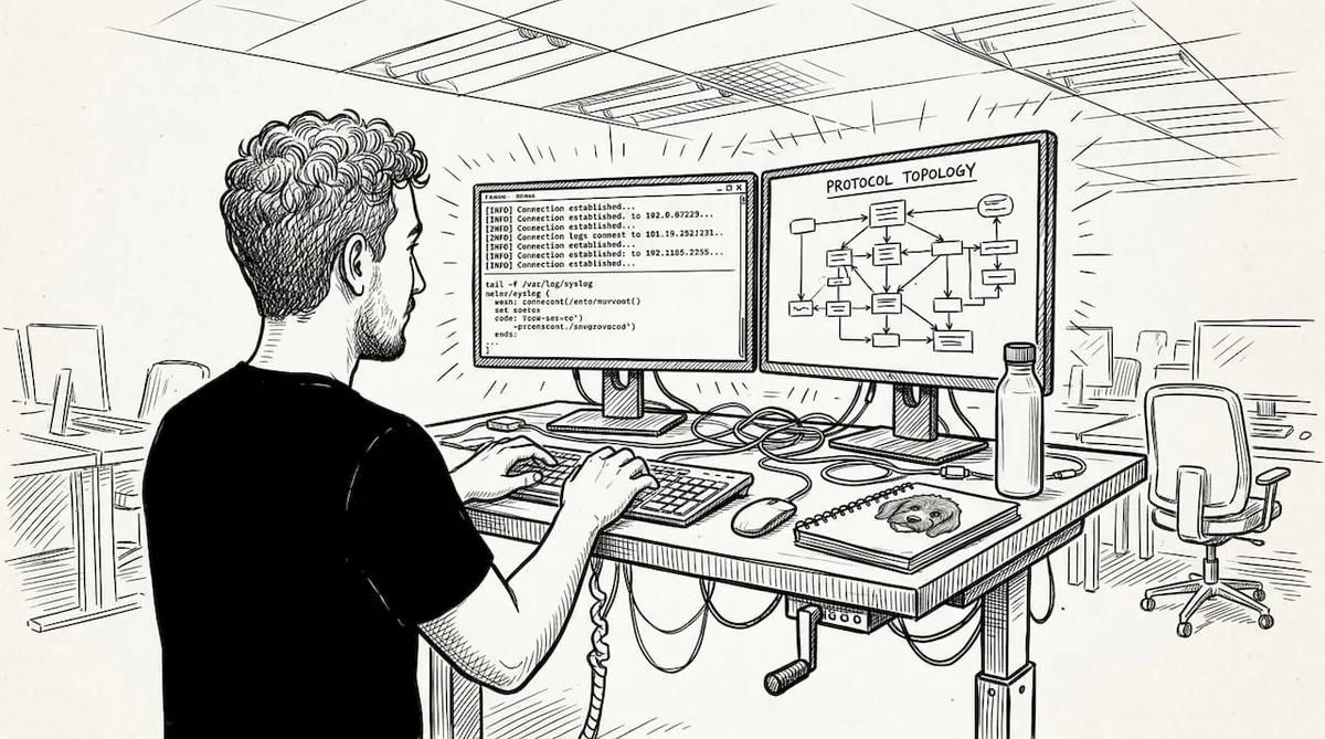 Engineer working on decentralized protocol code
